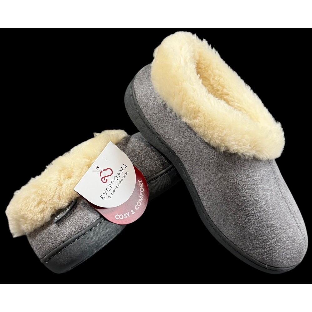 EverFoams Women's Microsuede Memory Foam Winter Slippers w/ Fuzzy FauxFur Collar